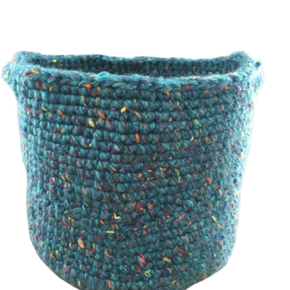 Handmade Crochet Basket Small, White and Black